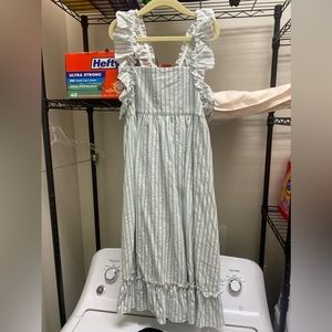 Big kids girls size 10 light blue white tan dress worn once